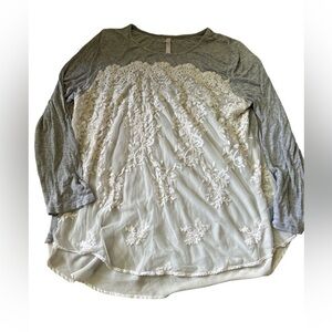 Ivory Lace with gray Boho size large blouse